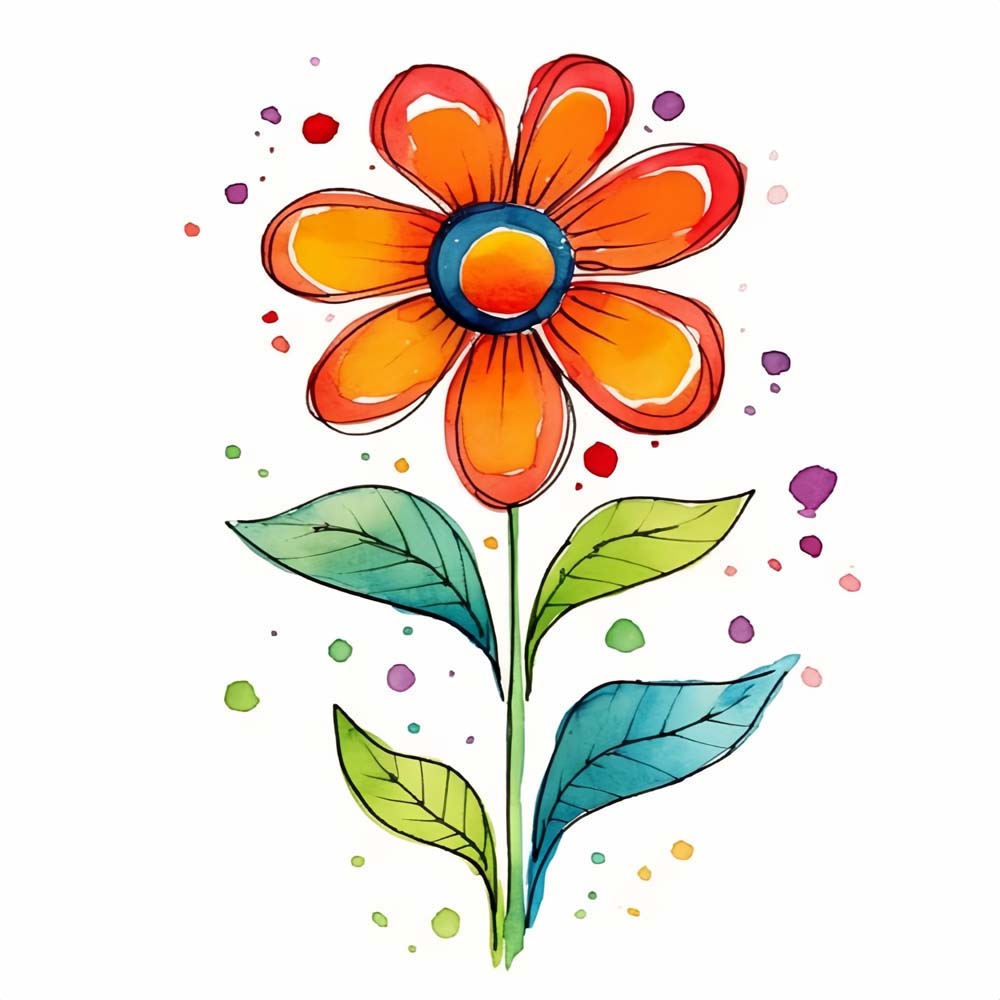Bright watercolor floral sketch cross stitch kit for beginners