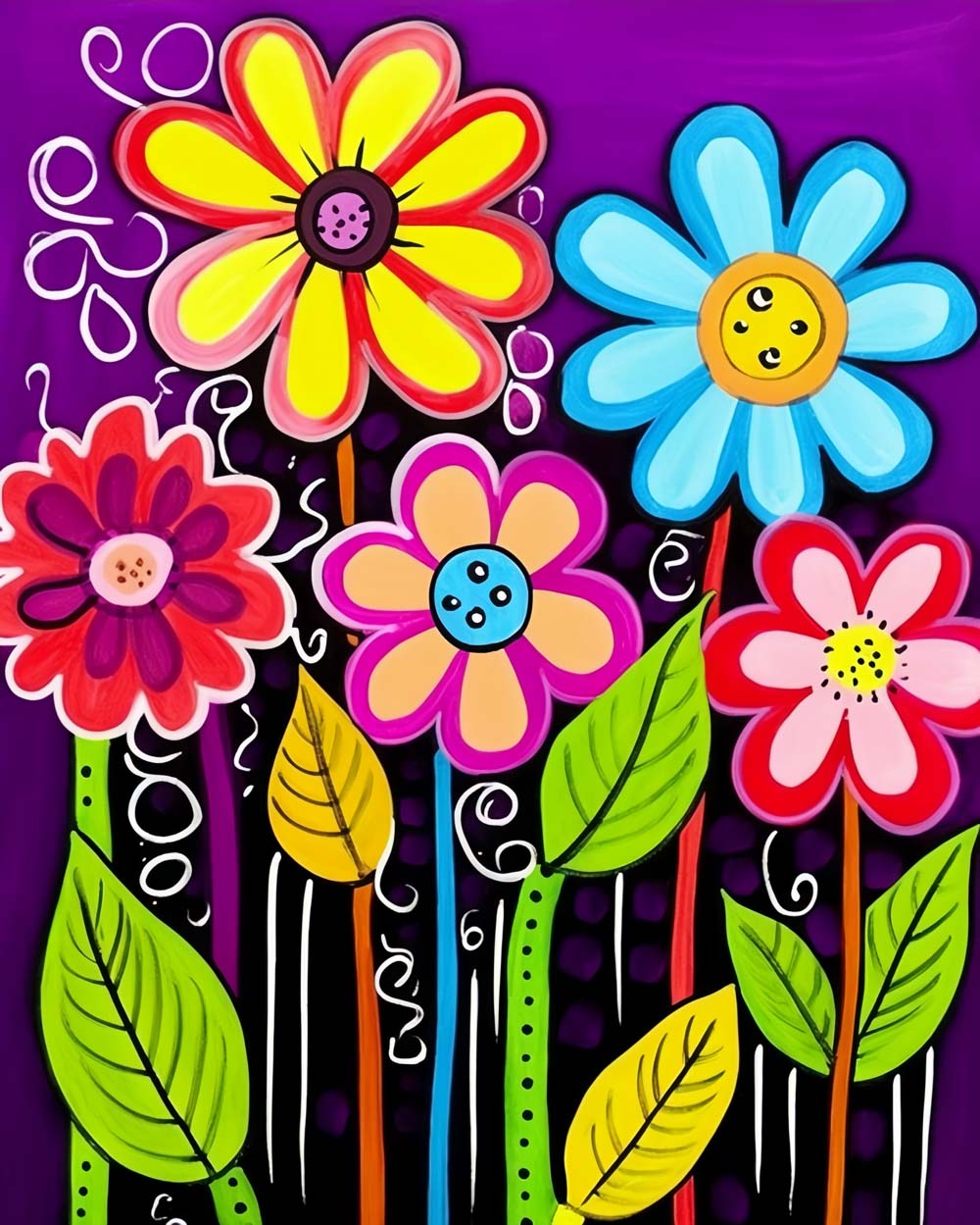 Bright whimsical blooms cross stitch kit for beginners