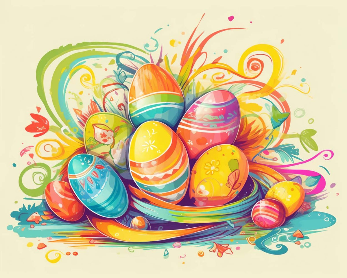 Bright whimsical easter egg art cross stitch kit for beginners