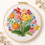 Bright wildflower cluster embroidery kit