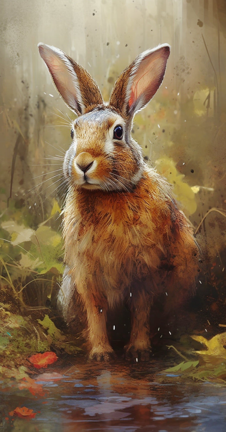 Brown rabbit sitting in shallow water cross stitch kit for beginners