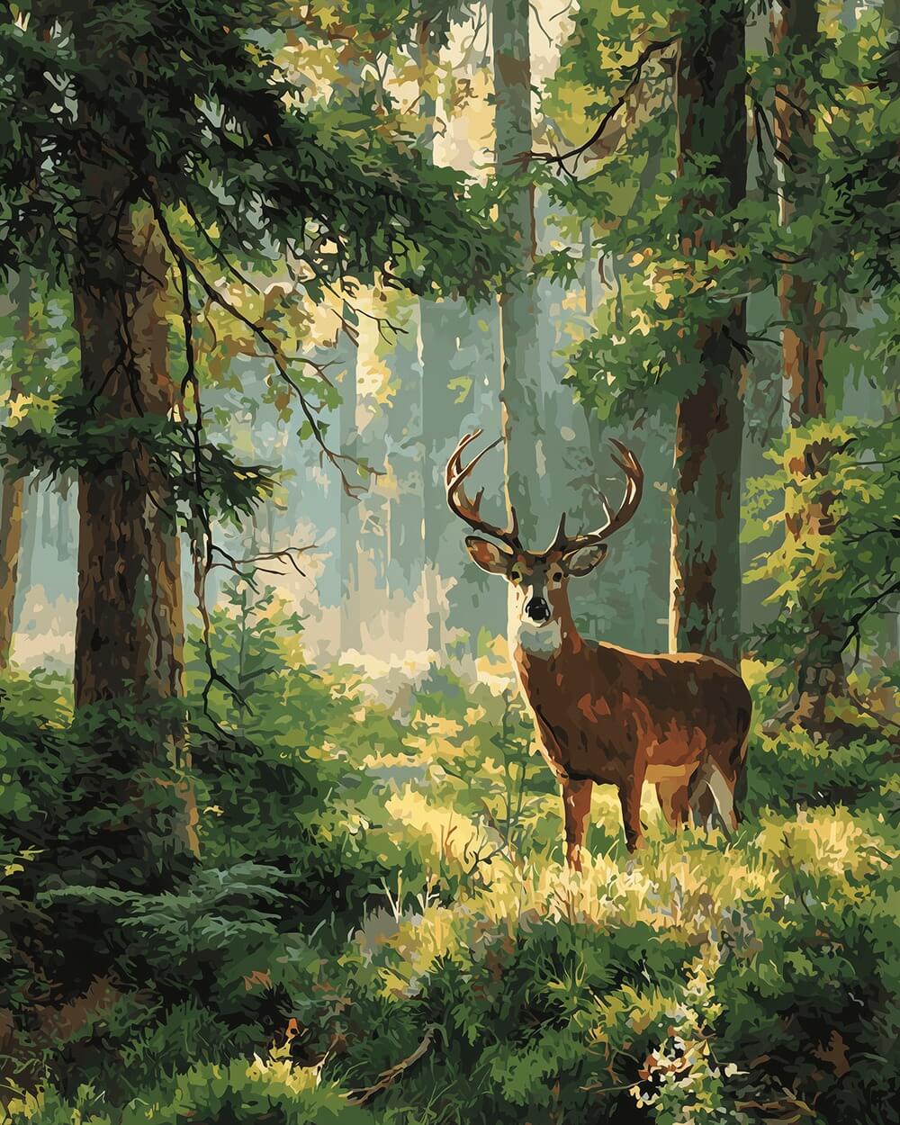 Buck in green forest cross stitch kit for beginners