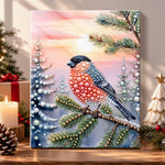 Bullfinch at winter sunset pearl diamond painting kit for beginners