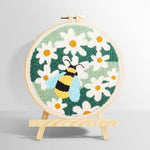 Bumblebee among white daisies punch needle kit for beginners