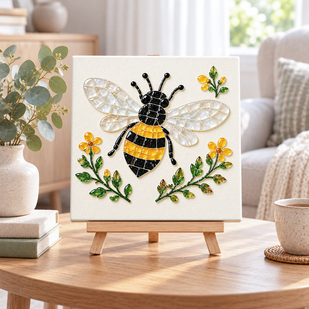 Bumblebee sea glass art kit displayed as seasonal home decor