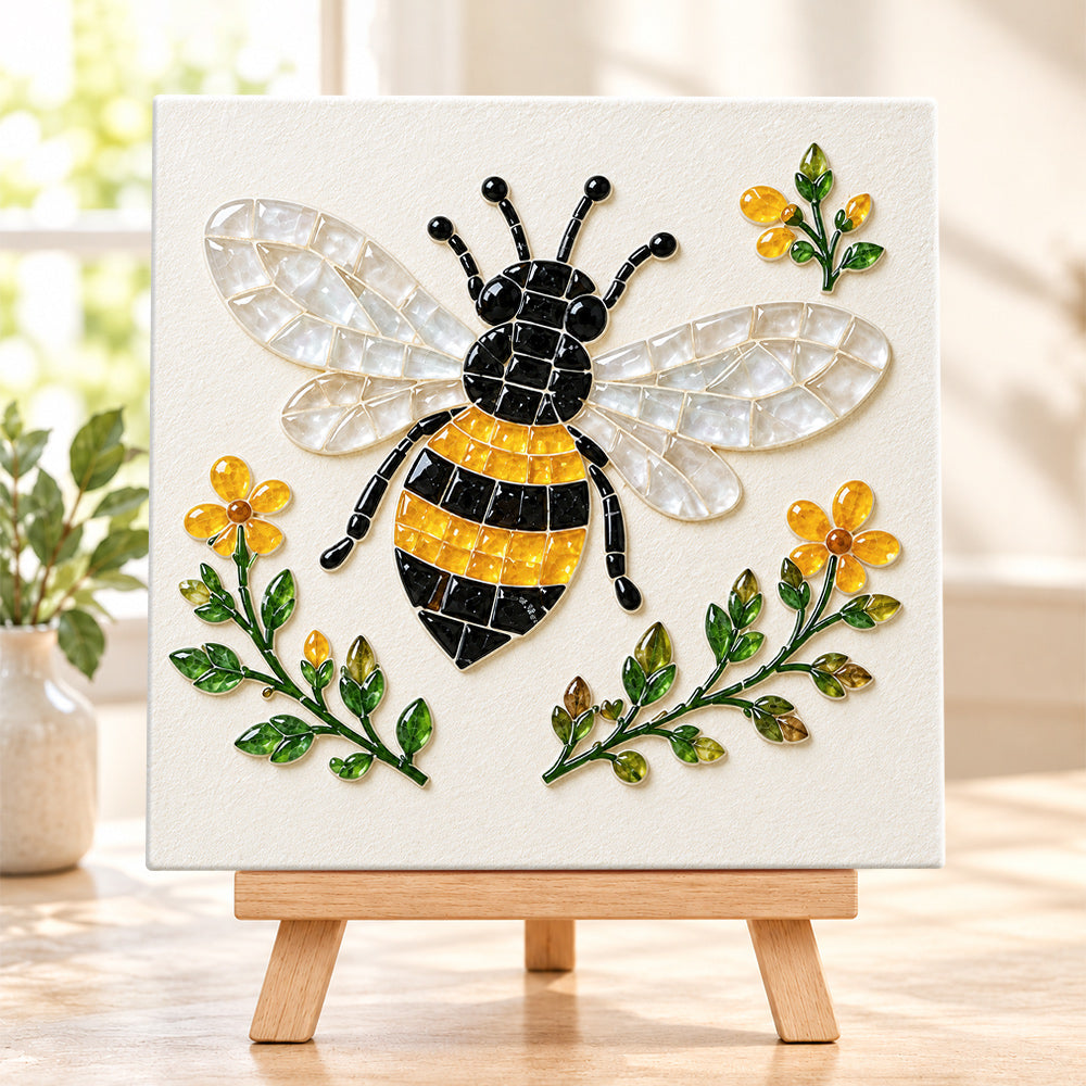 Bumblebee sea glass art kit finished artwork on display