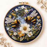 Bumblebees and white daisies embroidery kit