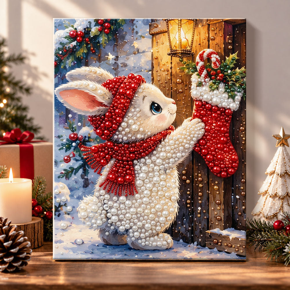 Bunny hanging stockings pearl diamond painting kit for beginners