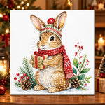 Bunny holding christmas gift pearl diamond painting kit for beginners