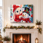 Finished bunny making snowman pearl diamond painting artwork displayed as holiday home decor