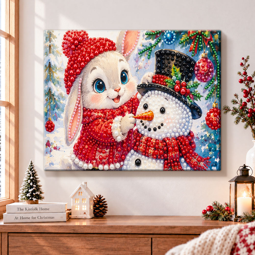 Bunny making snowman pearl diamond painting kit for beginners