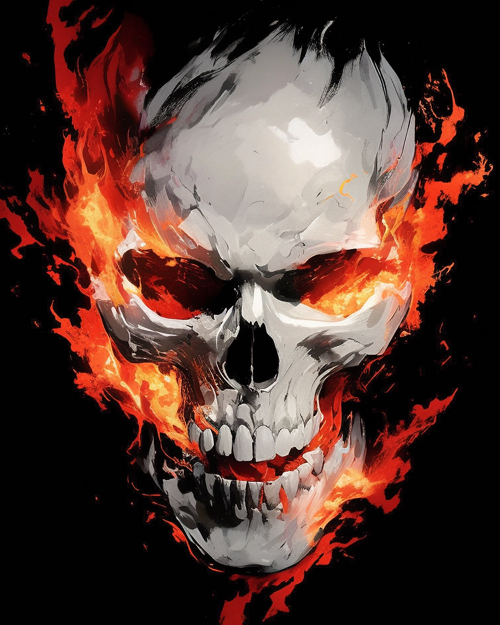 Burning fiery skull cross stitch kit for beginners