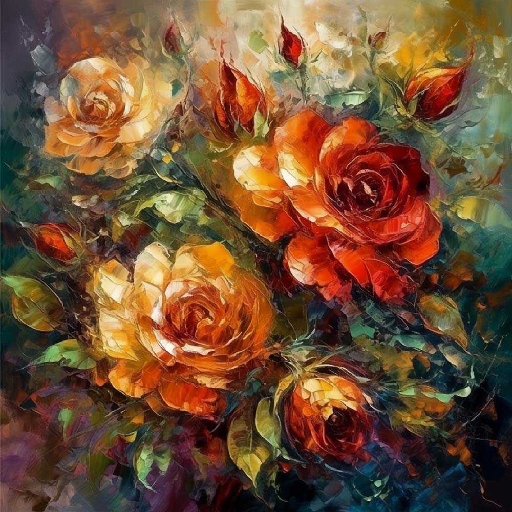 Burnt orange and crimson roses cross stitch kit for beginners
