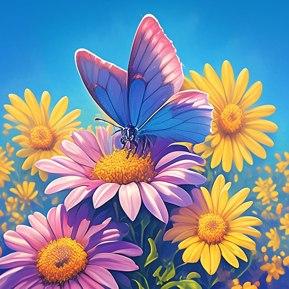Butterfly on daisies cross stitch kit for beginners