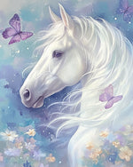 Butterfly white horse portrait cross stitch kit for beginners