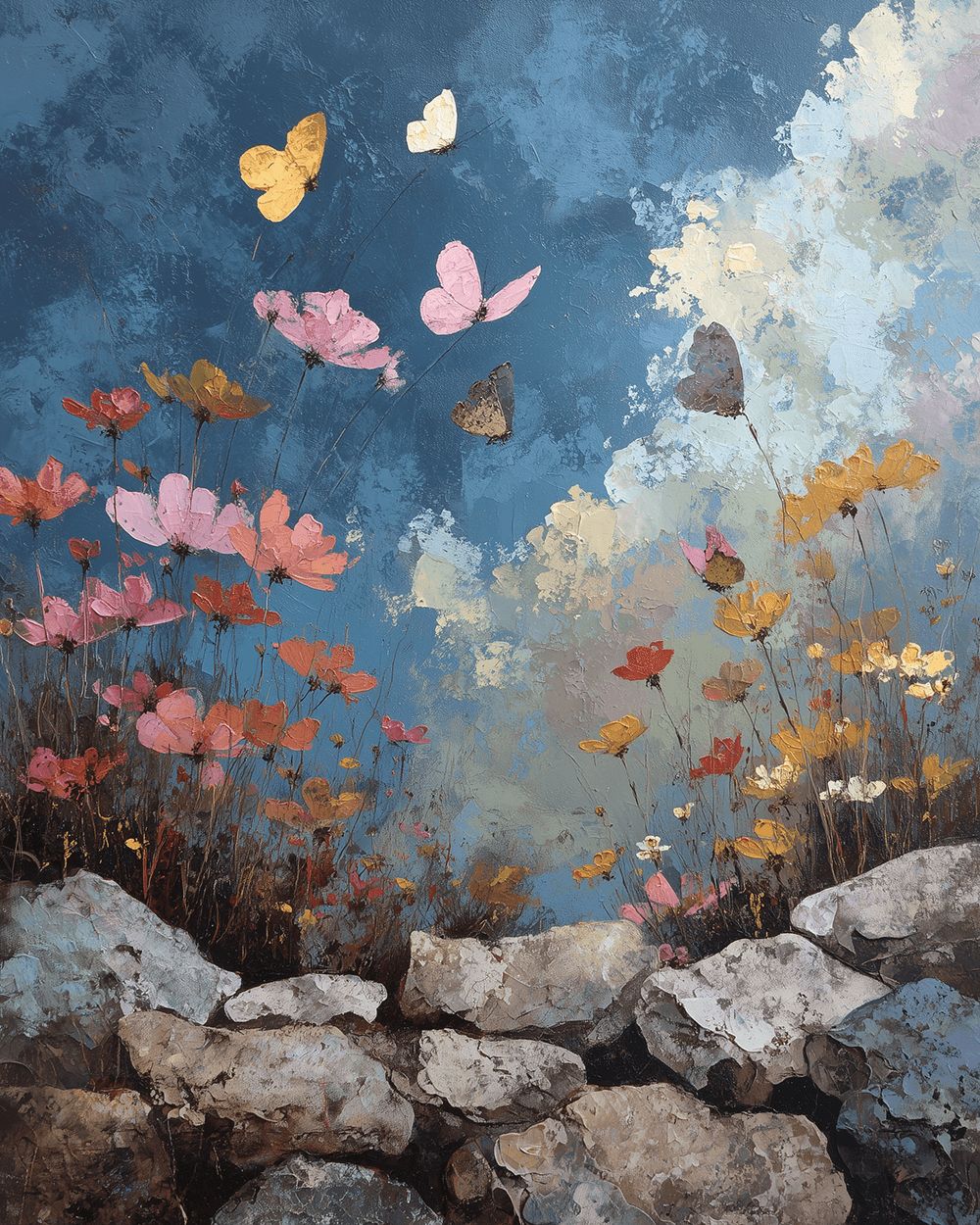 Butterfly wildflower scene cross stitch kit for beginners