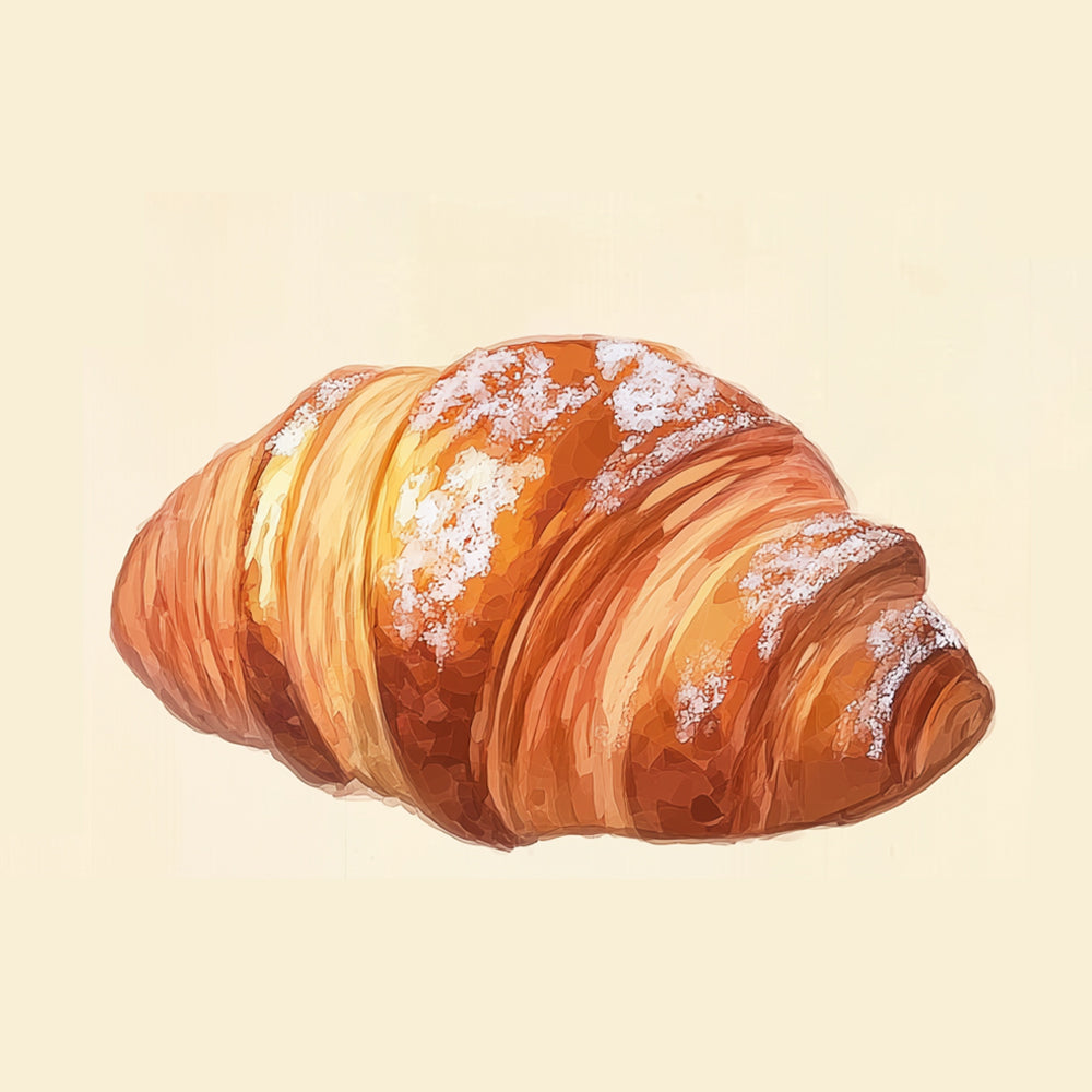 Buttery croissant with powdered sugar cross stitch kit for beginners