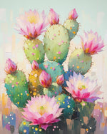 Cactus blooming pink flowers cross stitch kit for beginners