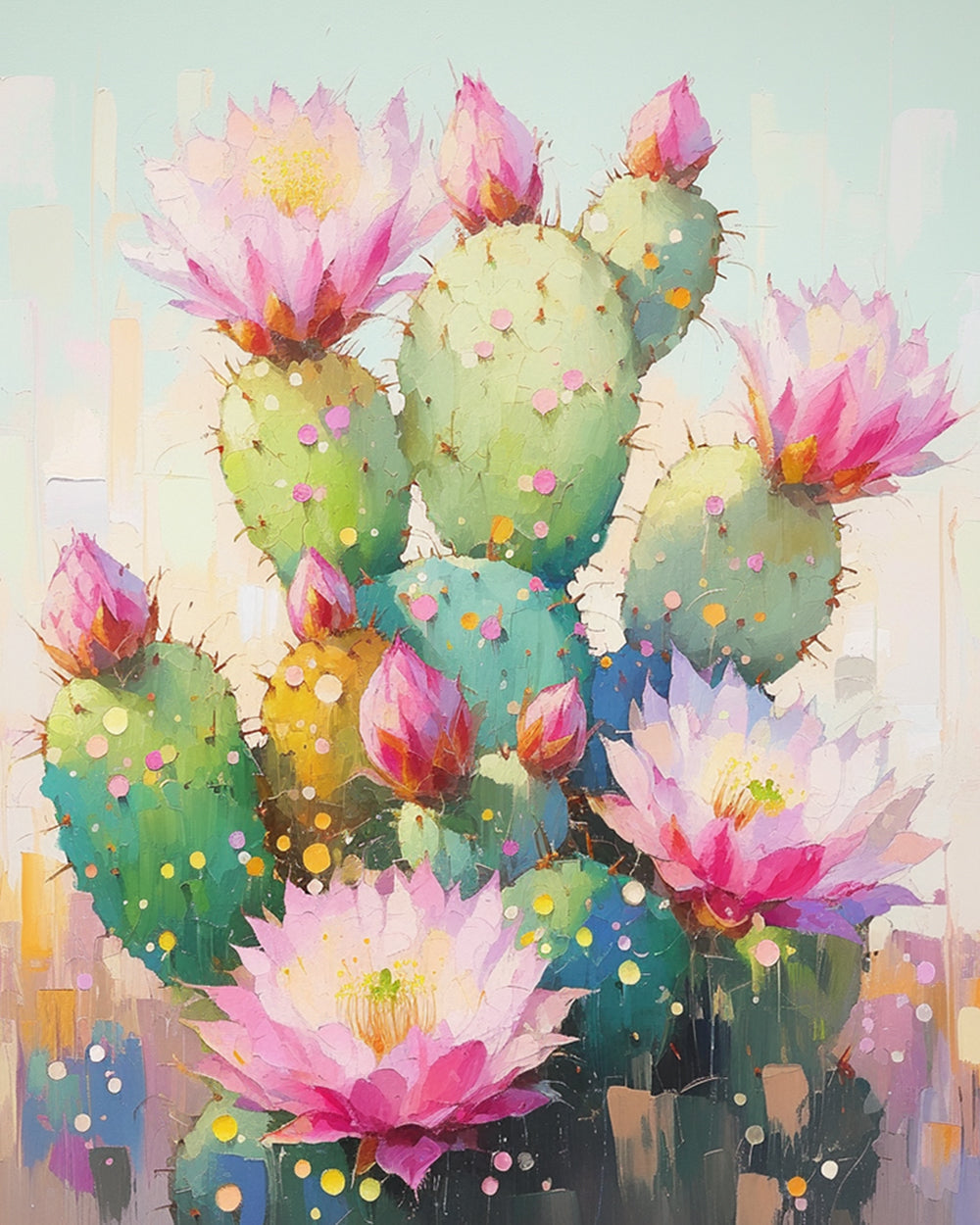 Cactus blooming pink flowers cross stitch kit for beginners