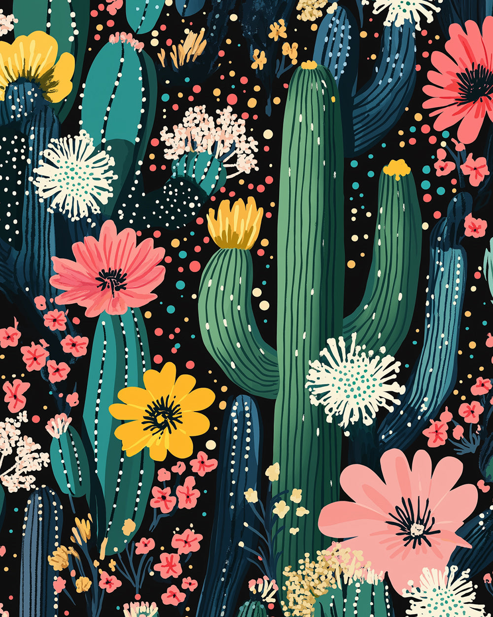 Cactus floral pattern cross stitch kit for beginners