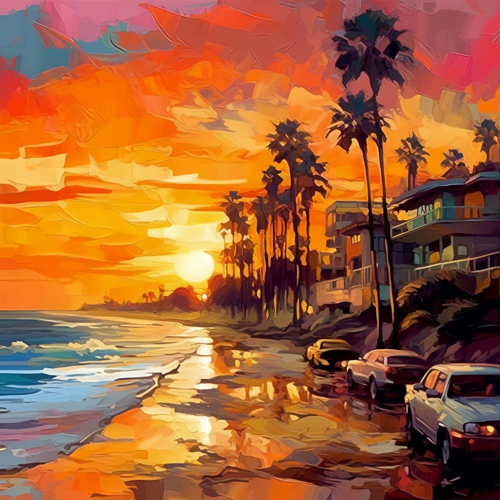 California beach sunset cross stitch kit for beginners