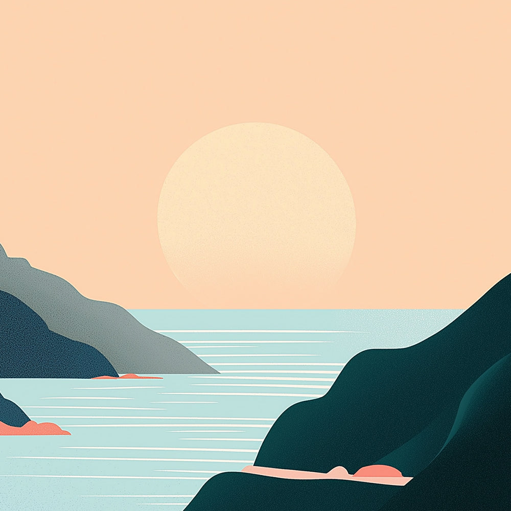 Calm coastal sunset view cross stitch kit for beginners