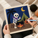 Creating handmade camping skeleton punch needle artwork