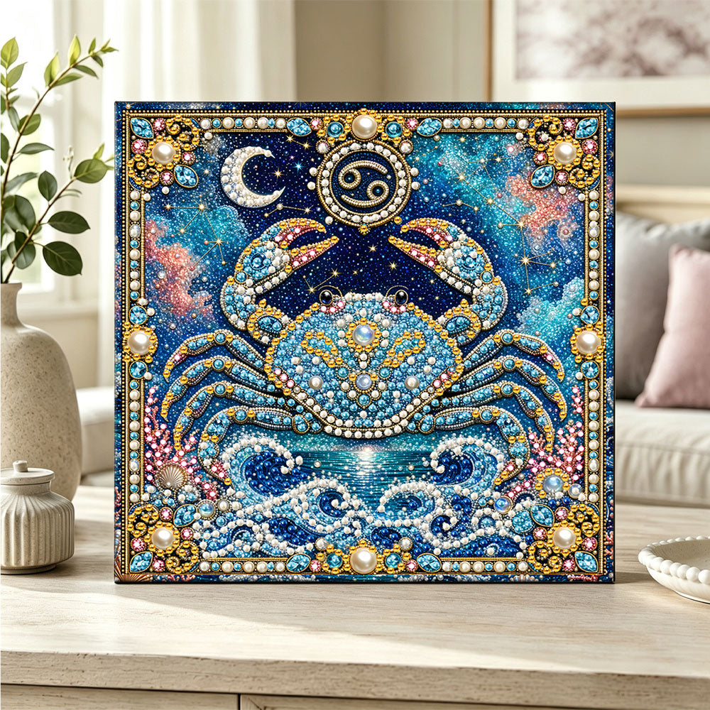Finished cancer crab pearl diamond painting artwork displayed as home decor