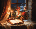 Candlelit floral book scene paint by numbers kit for beginners