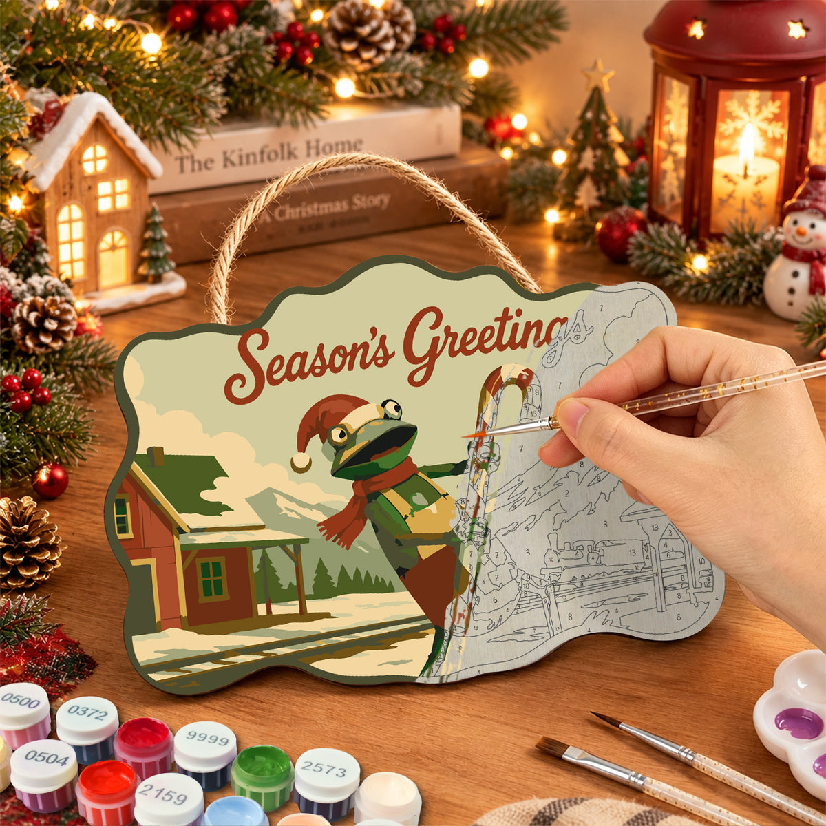Candy cane country paint by numbers door hanger painting process