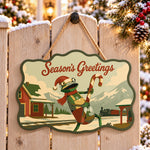 Candy cane country paint by numbers door hanger on a garden gate