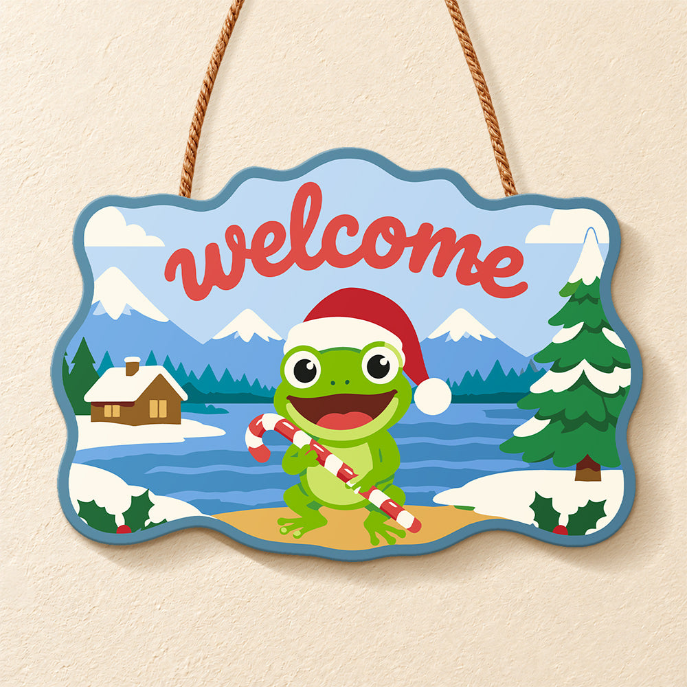 Candy cane frog cheer paint by numbers door hanger finished design