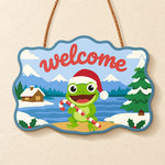 Candy cane frog cheer paint by numbers door hanger finished design