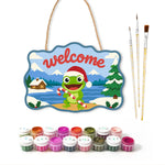 Candy cane frog cheer paint by numbers door hanger with paints and brushes