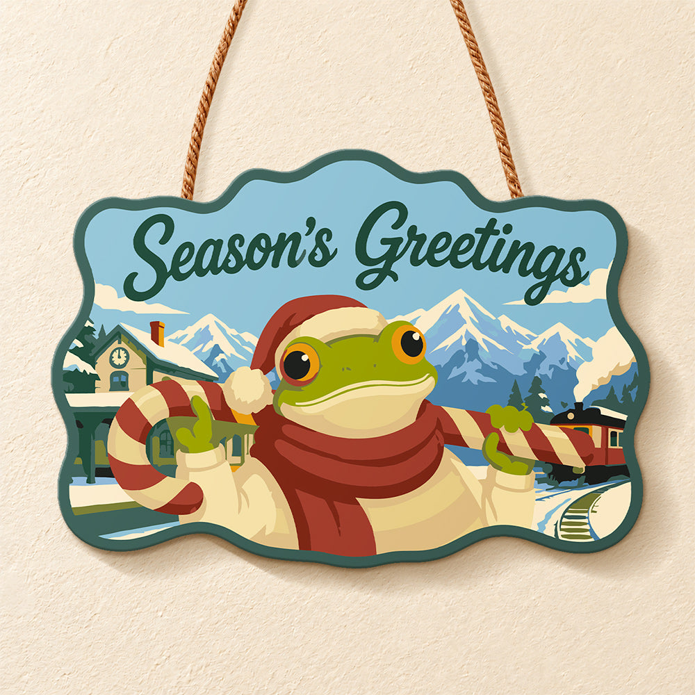 Candy cane frog greetings paint by numbers door hanger finished design