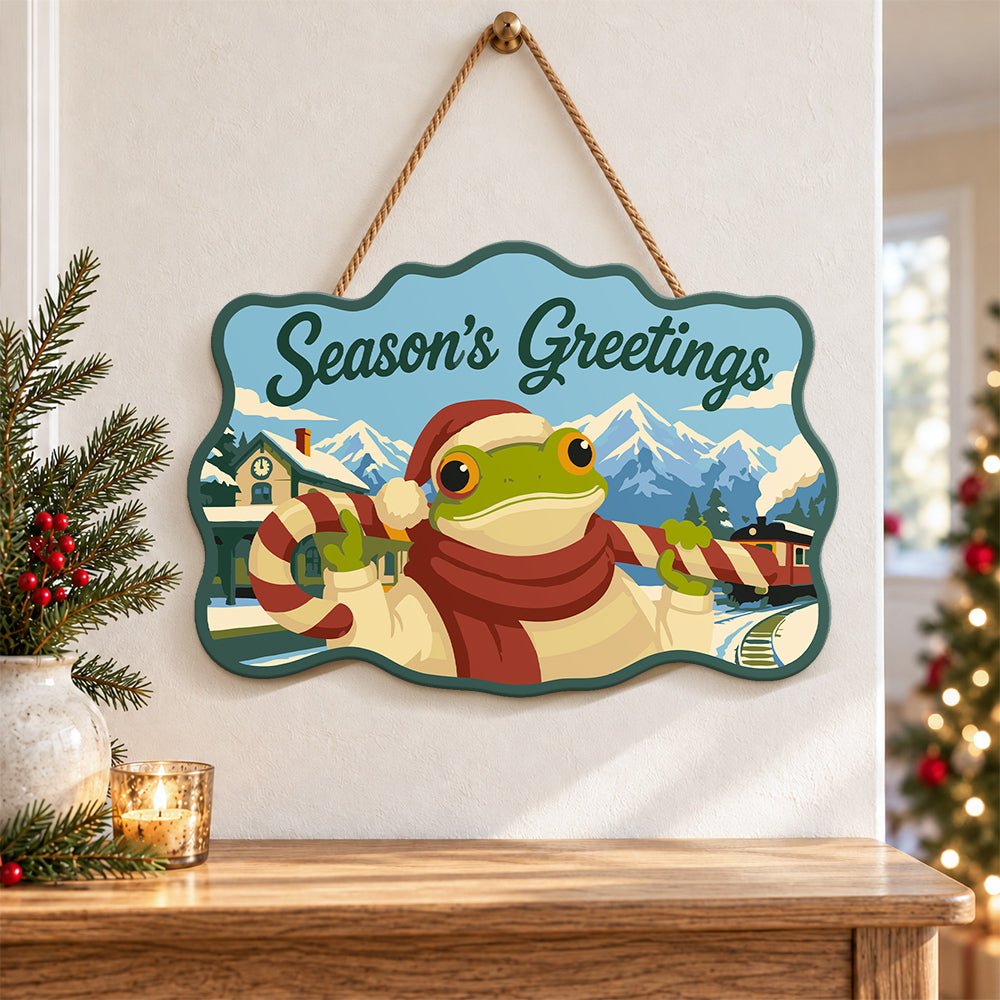 Candy cane frog greetings paint by numbers door hanger as indoor wall decor