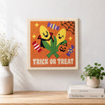 Finished candy corn halloween pair artwork displayed on a wall