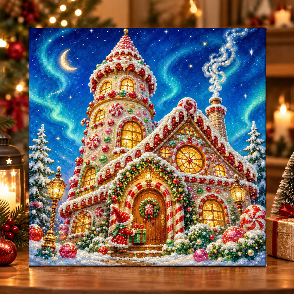 Candy gingerbread tower house pearl diamond painting kit for beginners