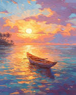 Canoe at tropical sunset cross stitch kit for beginners