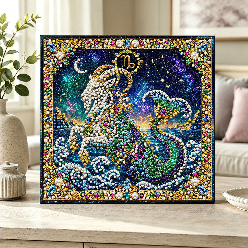 Finished capricorn pearl diamond painting artwork displayed as home decor