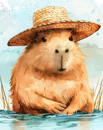 Capybara with straw hat cross stitch kit for beginners