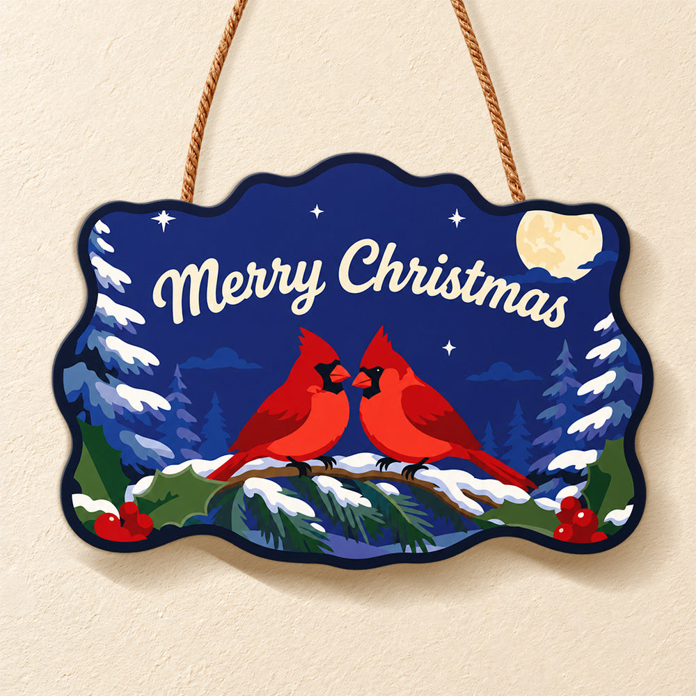 Cardinal birds night scene paint by numbers door hanger finished design