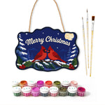 Cardinal birds night scene paint by numbers door hanger with paints and brushes