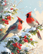 Cardinals on snowy berry branches cross stitch kit for beginners