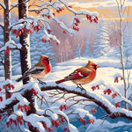 Cardinals on snowy winter branches cross stitch kit for beginners
