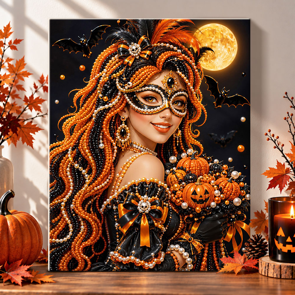 Carnival girl with pumpkins pearl diamond painting kit for beginners