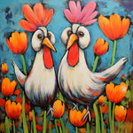 Cartoon chickens and tulips cross stitch kit for beginners