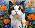 Cat among wildflowers cross stitch kit for beginners