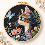 Cat and blue butterfly embroidery kit