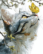 Cat and golden butterfly cross stitch kit for beginners